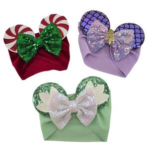 Lot 3 Mickey Minnie Mouse Ears Headwrap‎ Bows Sequin Mermaid Holiday Tinkerbell